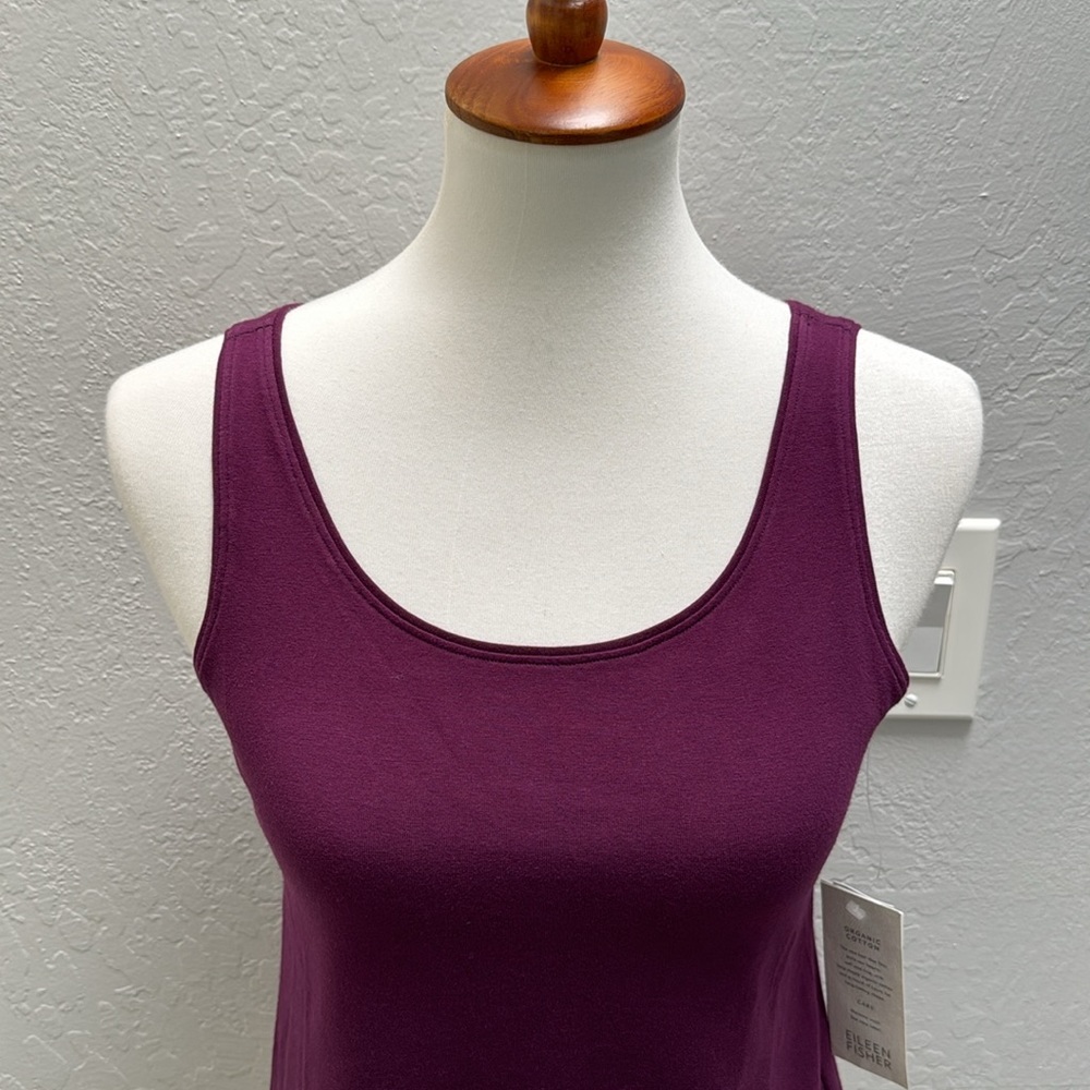 Eileen Fisher Organic Cotton Scoop Neck Tank PS Burgundy Maroon Purple - Picture 2 of 15